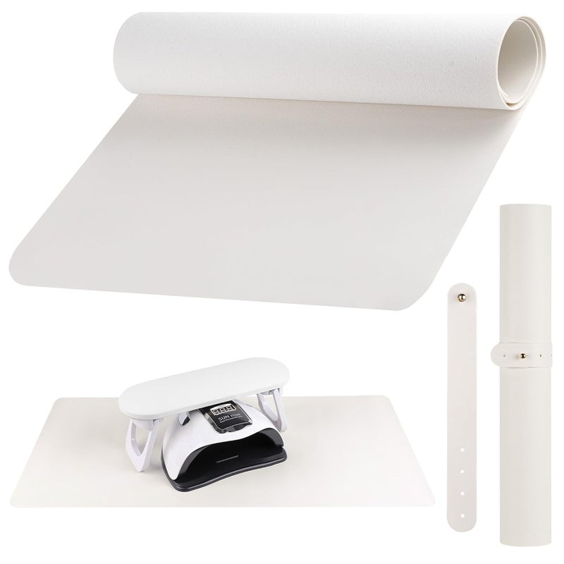 BELOVING Nail Art Table Mat, (MAT ONLY) Foldable Nail Art Hand Rest Pad for Nail Arm Rest, Soft Microfiber PU Leather Nail Mat for Table, Manicure Mat Nail Table Pad Desk Mat for Nail Tech Must Haves - White - Image 1